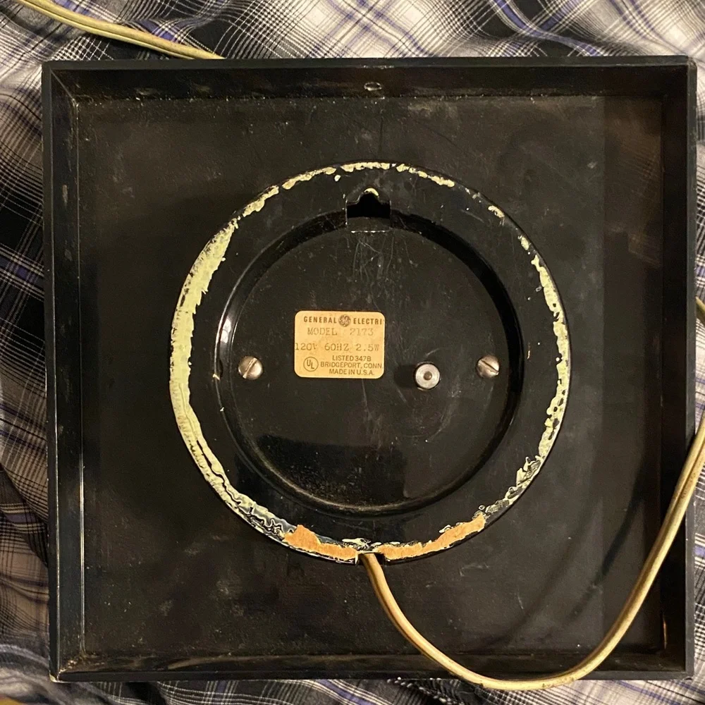 Vintage Black General Electric Wall Clock Acrylic Lucite Square Model 2173